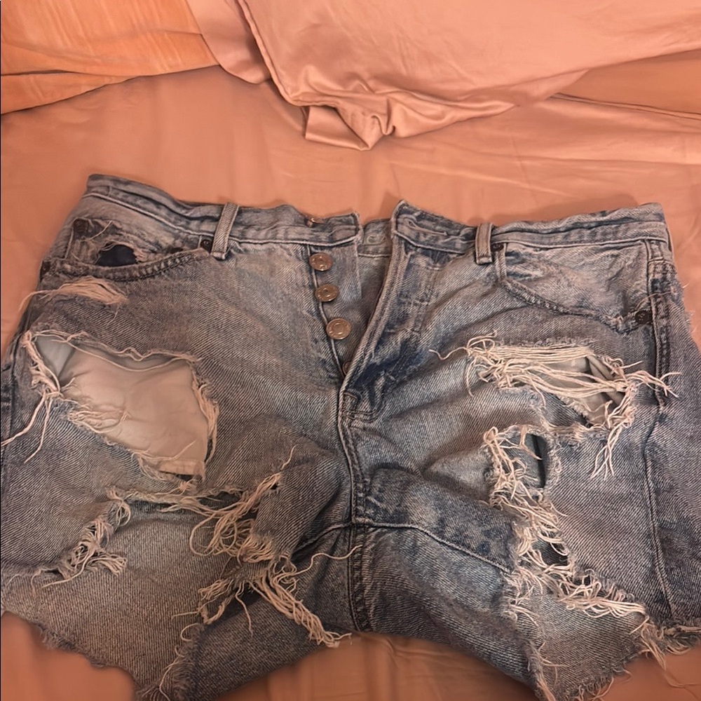 American Eagle Outfitters Light Blue Distressed Jean Shorts